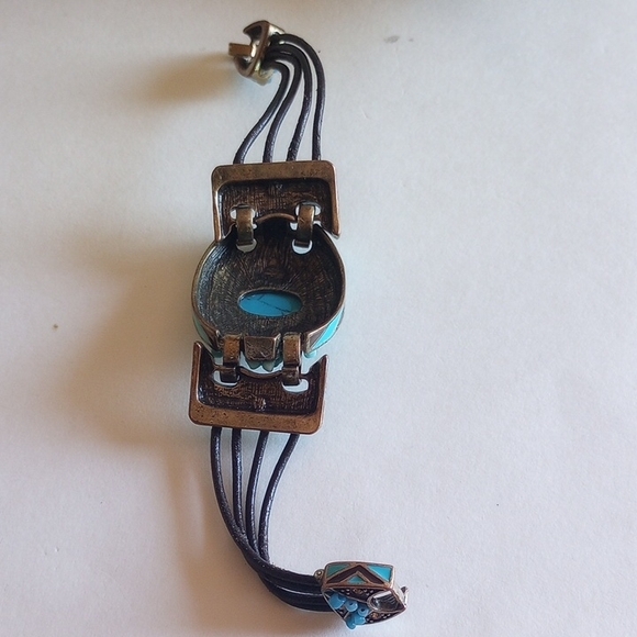 Blue and Brown Southwestern Enamel Hand made Bracelet - Picture 10 of 11